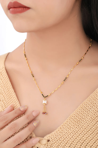 BUY 1 GET 1 FREE -  High Gold White stone Disco chain Henging Mangalsutra