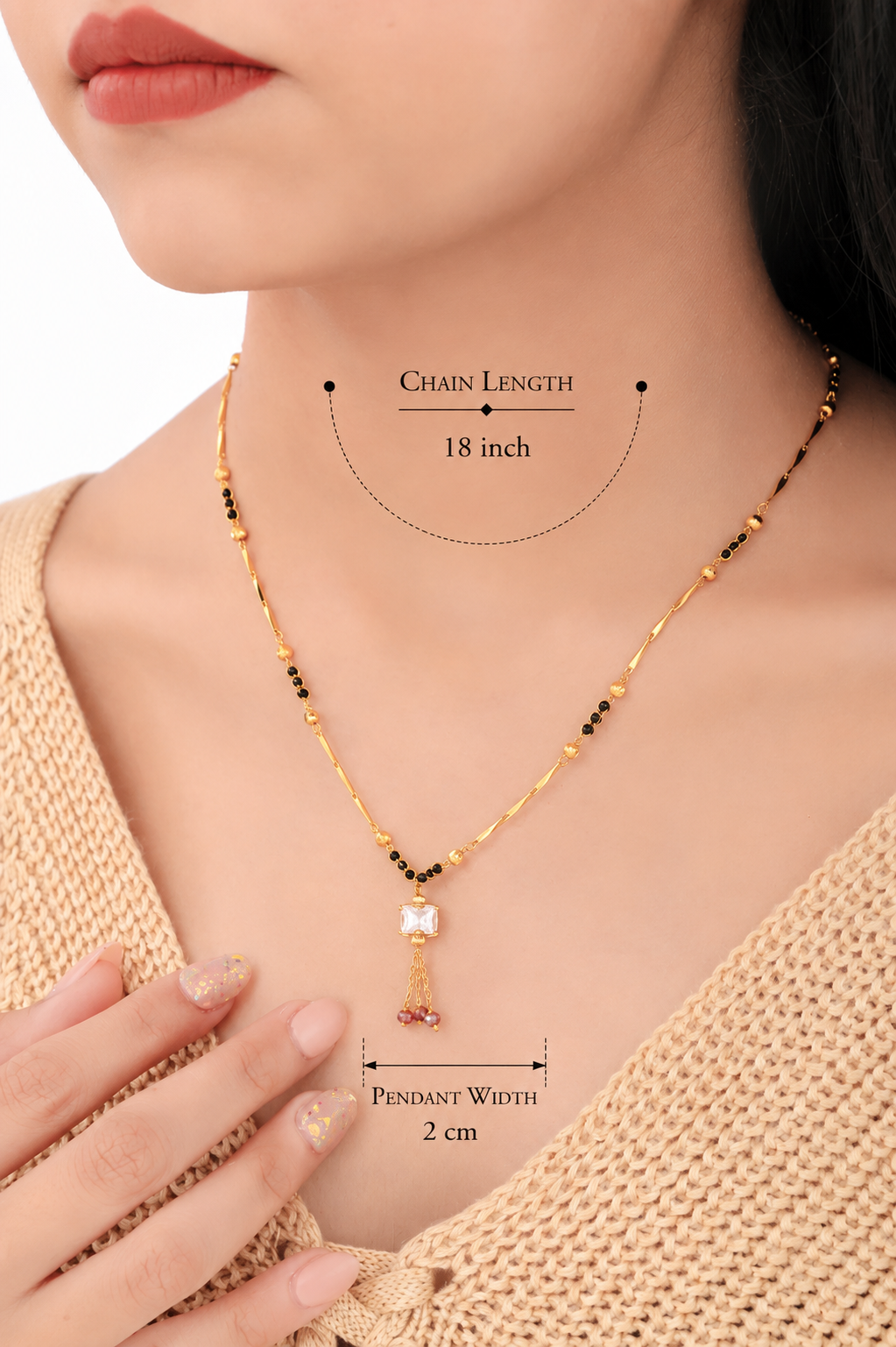 BUY 1 GET 1 FREE -  Square Crystal Drop Tassel Gold Chain Mangalsutra