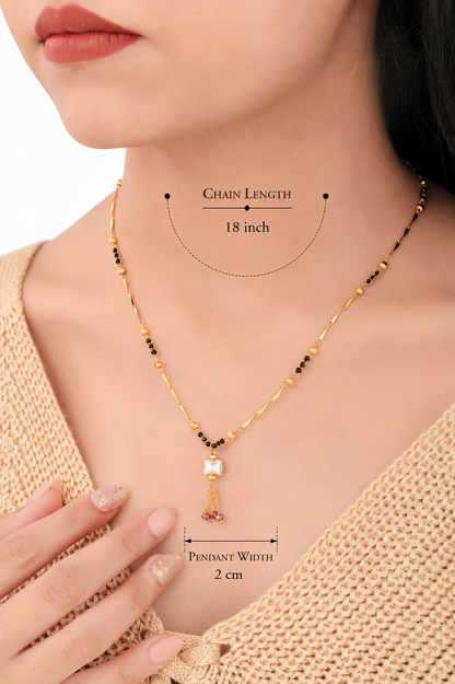 BUY 1 GET 1 FREE -  Square Crystal Drop Tassel Gold Chain Mangalsutra