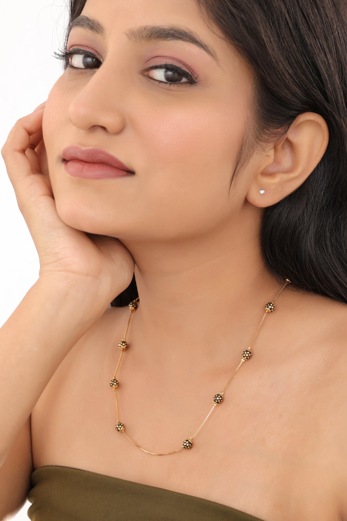 Polka Sphere Beads Gold Mala – Lightweight Designer Long Chain - Fancy chain - Belleza Jewels