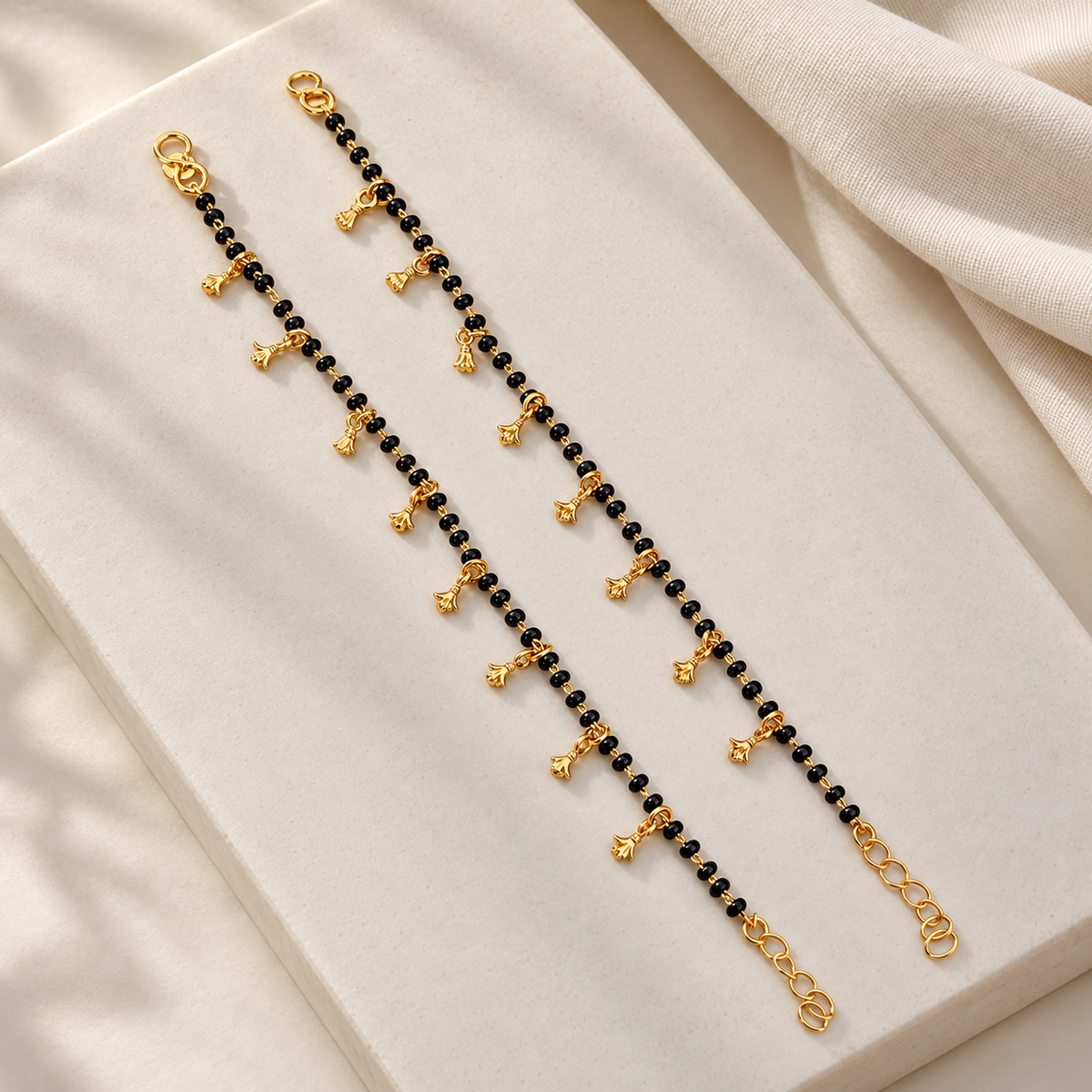 Kids Size Golden Nazariya with Black Beads Bracelet