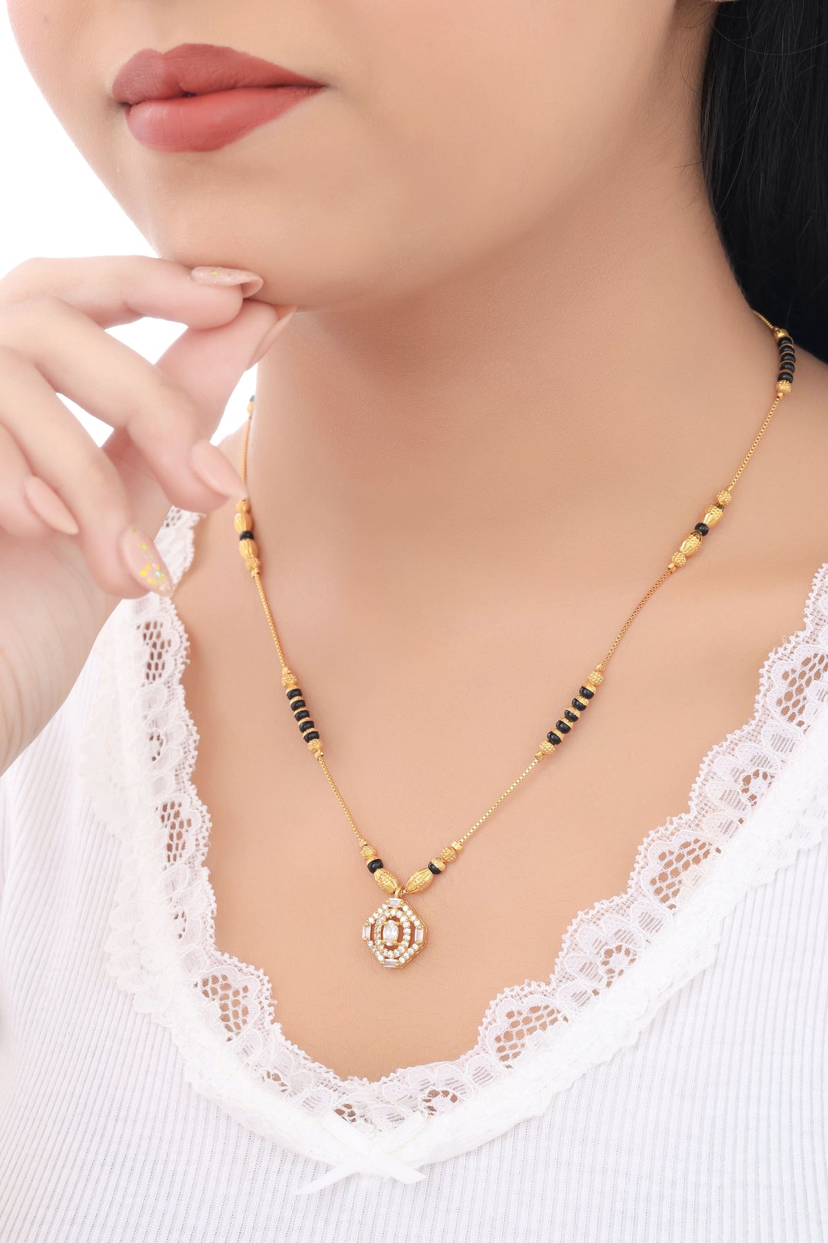 Buy 1 Get 1 Free - Hexagon Crystal Mangalsutra with Solitaire Center - Mangalsutra - Belleza Jewels