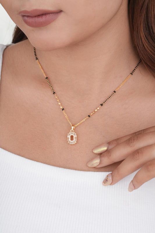 Buy 1 Get 1 Free -Emerald Cut Halo Pendant Mangalsutra