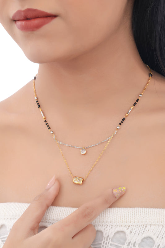 BUY 1 GET 1 FREE -  American Diamond With White Stone Double step Fancy Delicate Mangalsutra