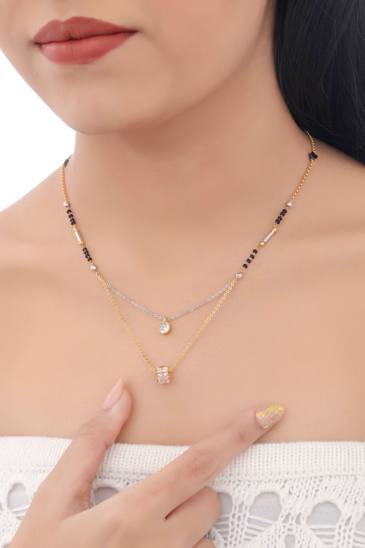 Buy 1 Get 1 Free -  Dual Layer CZ Solitaire Designer Mangalsutra - Mangalsutra - Belleza Jewels