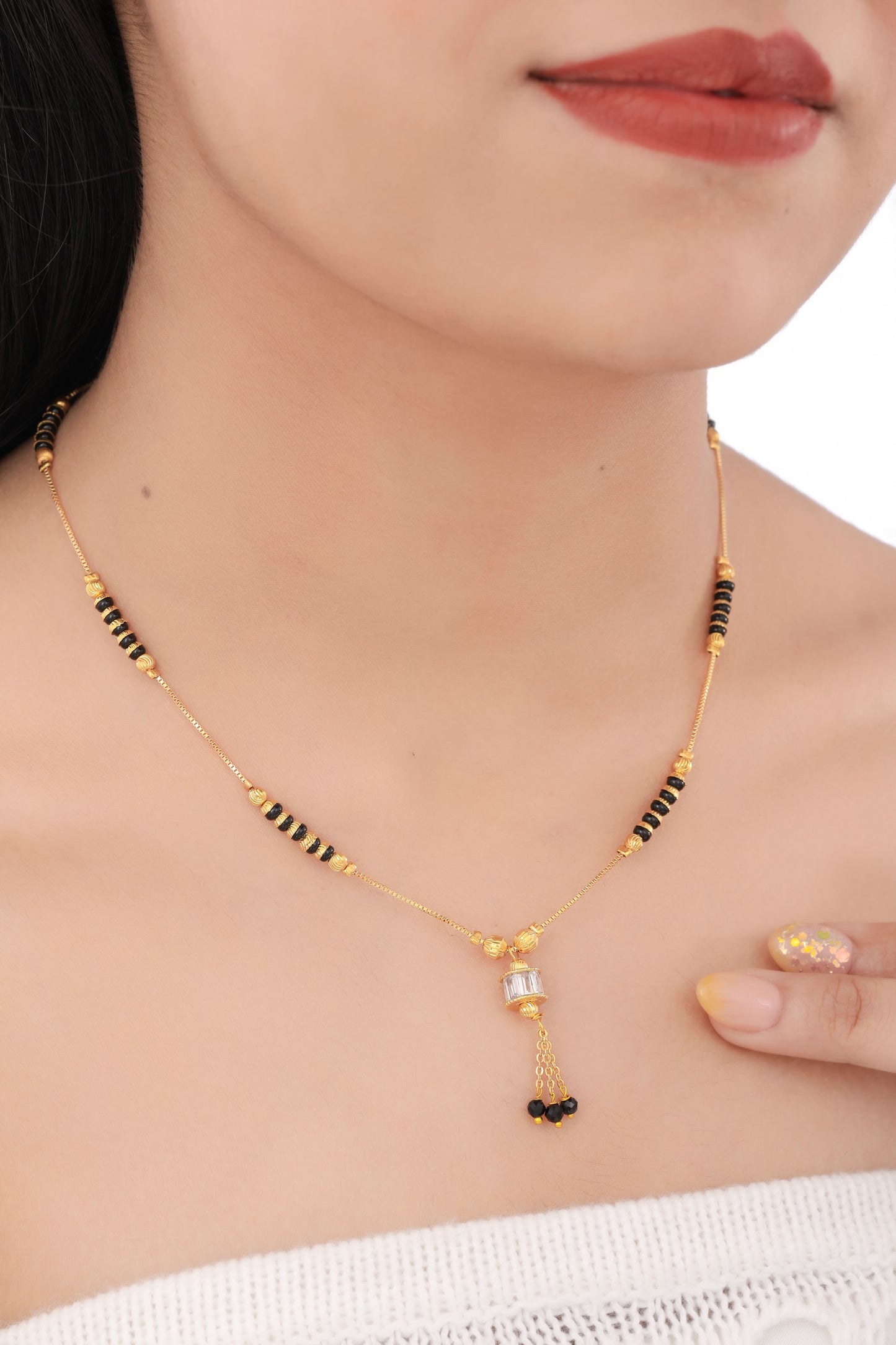 BUY 1 GET 1 FREE -  Fancy Chowki Diamond Golden Hanging Delicate Mangalsutra