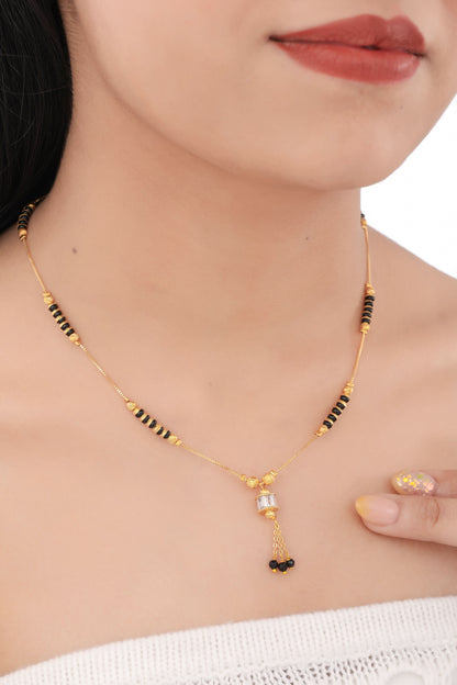 BUY 1 GET 1 FREE -  Fancy Chowki Diamond Golden Hanging Delicate Mangalsutra