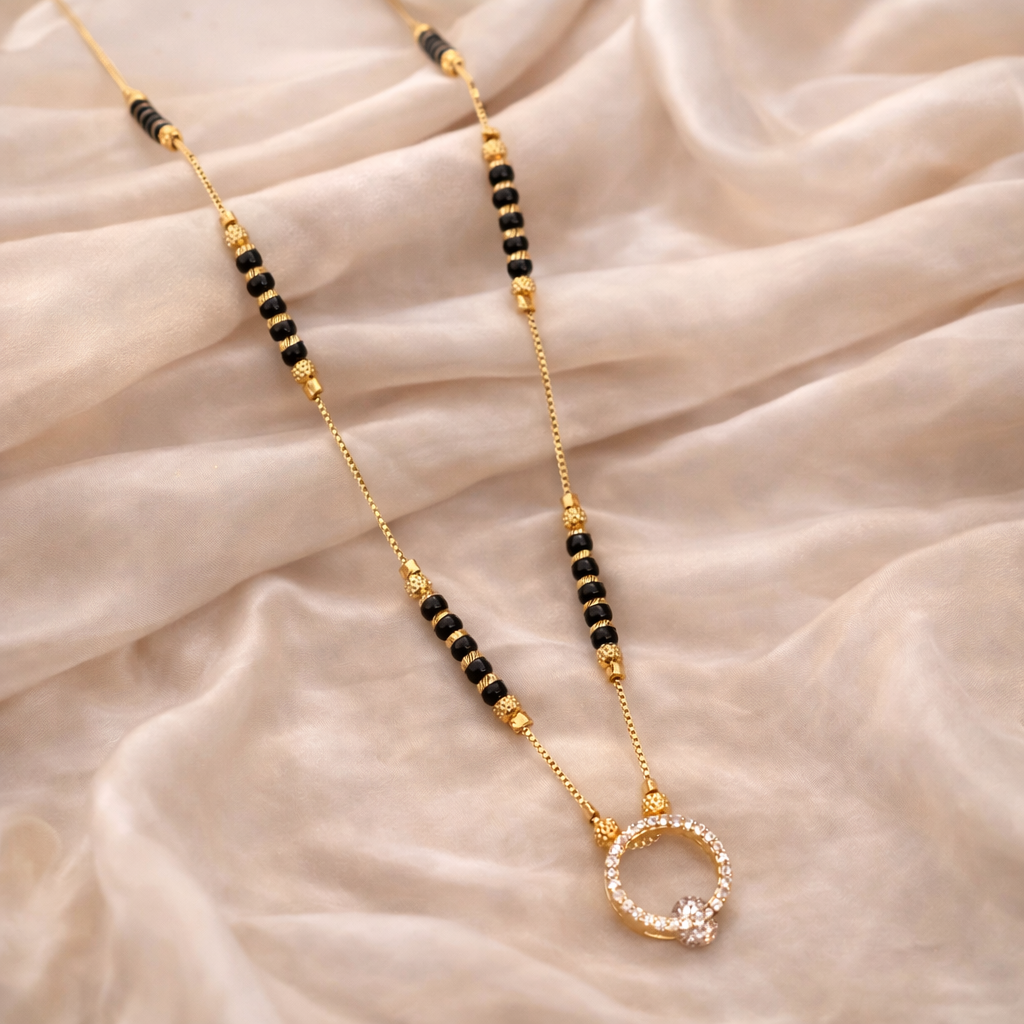 Buy 1 Get 1 Free -Gold Finish Circular Crystal Minimal Mangalsutra - Mangalsutra - Belleza Jewels