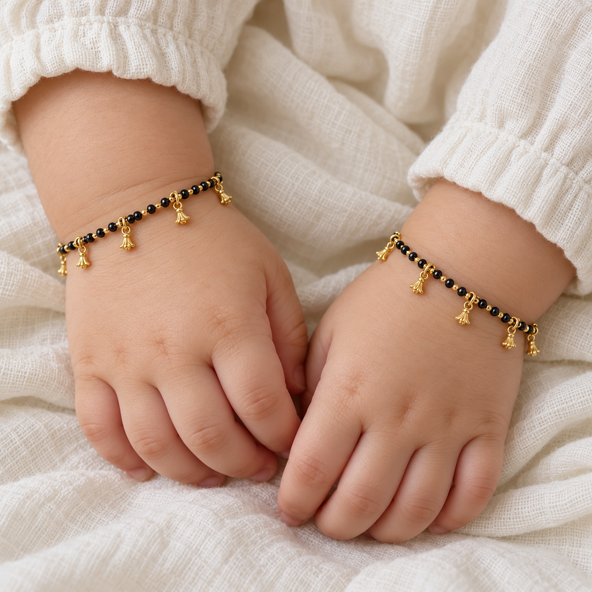 Kids Size Golden Nazariya with Black Beads Bracelet