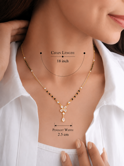 Butterfly Drop CZ Mangalsutra | Dual Tone Chain with Black Beads