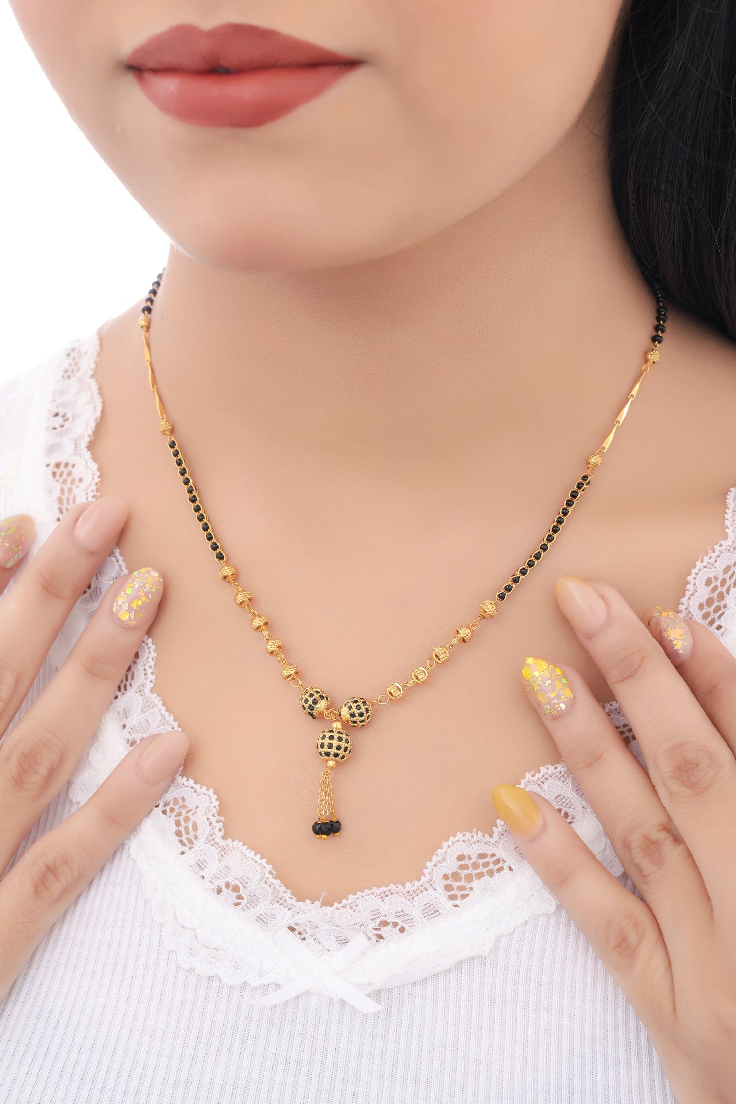 BUY 1 GET 1 FREE -  Fancy Black Diamond High Gold Hanging Delicate Mangalsutra