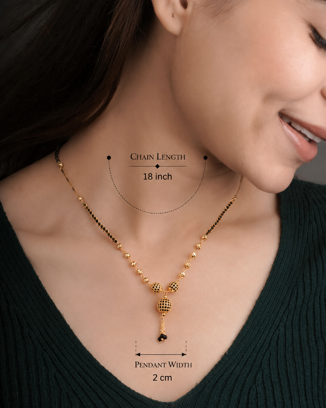 Buy 1 Get 1 Free -  Gold Finish Black Enamel Bead Drop Mangalsutra