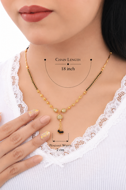 Gold Finish Black Beads Mangalsutra with Dual CZ Ball Pendant