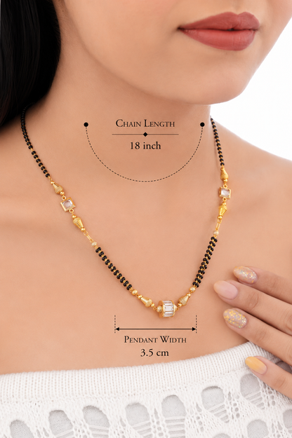 Elegant Gold Plated Double Line Mangalsutra with Black Beads & Crystal Center