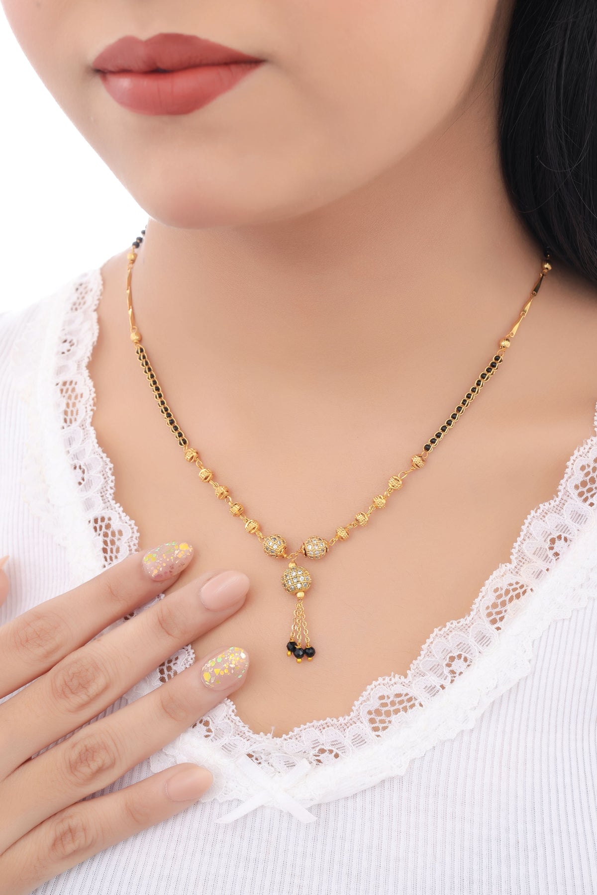 Buy 1 Get 1 Free - Elegant Triple Bead Drop Mangalsutra Necklace - Mangalsutra - Belleza Jewels