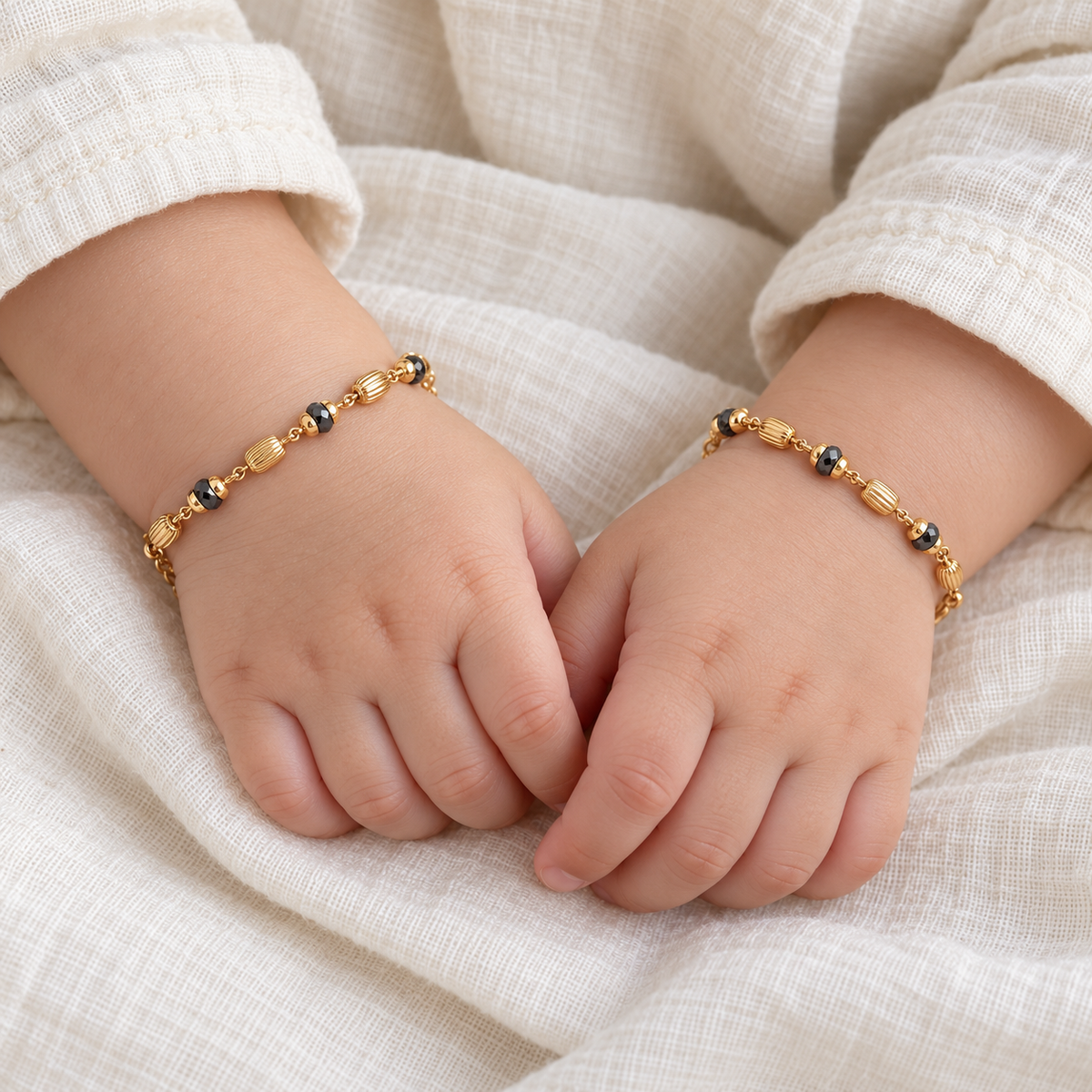 Fancy Black Beads with Textured Golden Oval Bead Najariya Bracelet