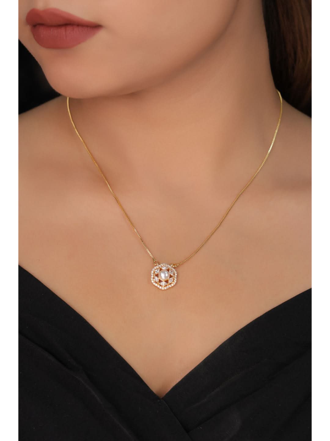American Diamond Round Fancy High Gold Chain Pendant - Chain Pendal - Belleza Jewels