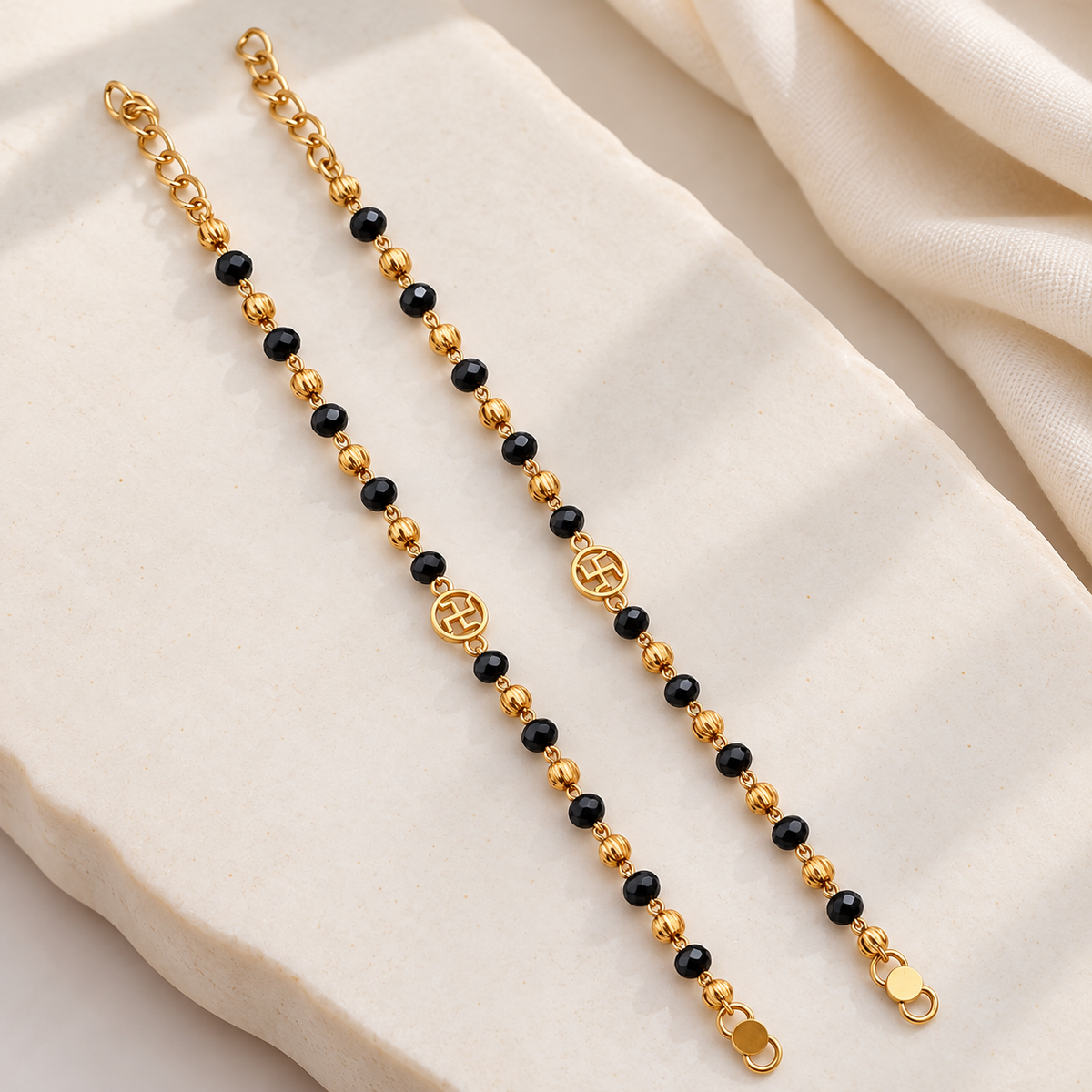 Fancy Black Crystal Beads with Golden Geometric Charm Najariya Bracelet