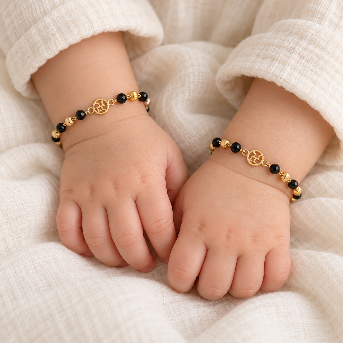 Fancy Black Crystal Beads with Golden Geometric Charm Najariya Bracelet