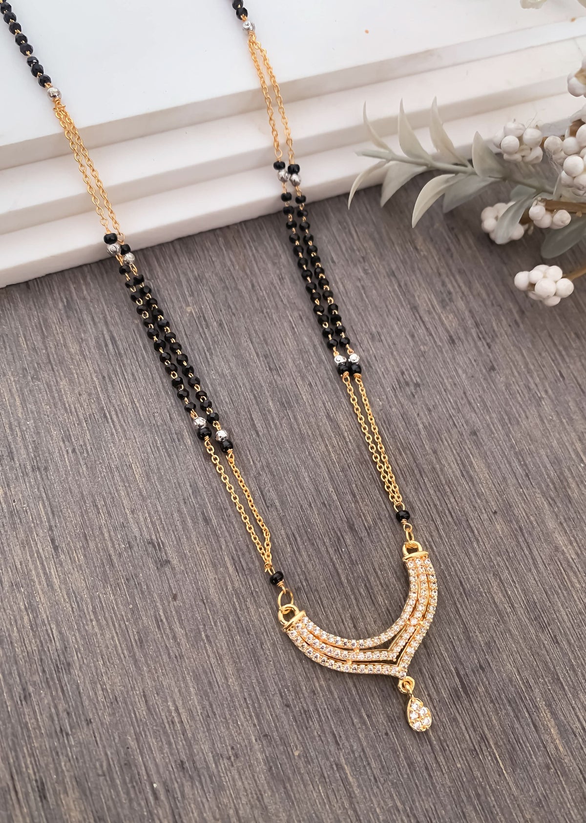 BUY 1 GET 1 FREE - American Diamond Fancy High Gold Hanging Delicate Mangalsutra - Mangalsutra - Belleza Jewels