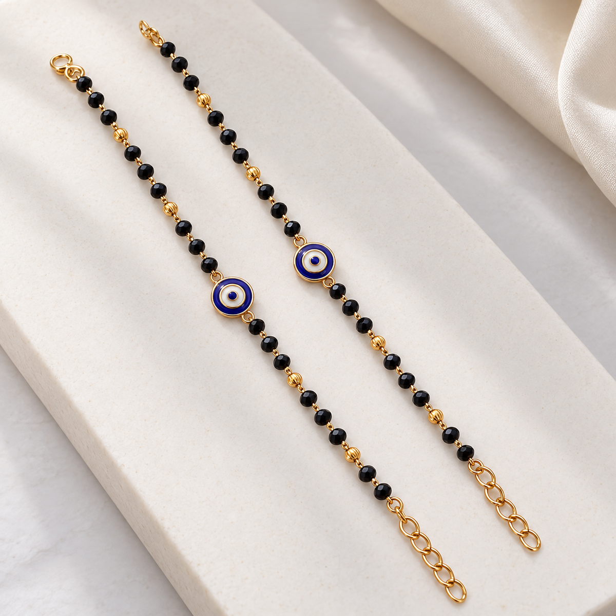 Fancy High Gold Crystal Black Beads Nazariya Bracelet