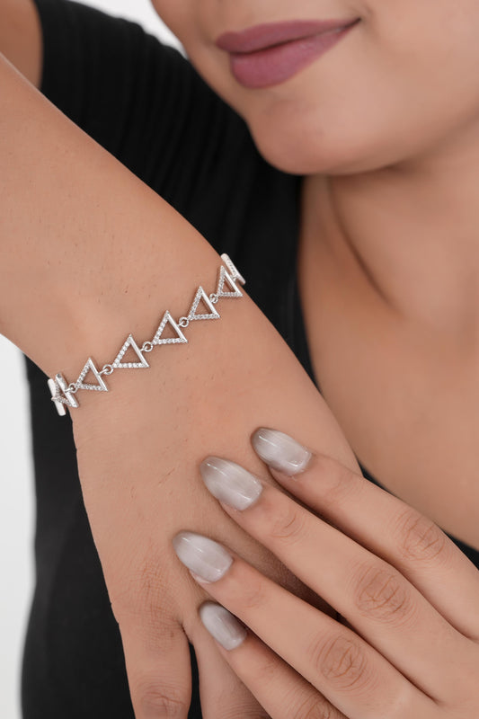 American Diamond Rose Gold Silver And Gold Plated Tringle Bracelet