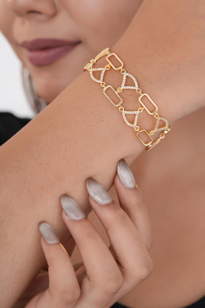 American Diamond Rose Gold Silver And Gold Plated Fancy Bracelet