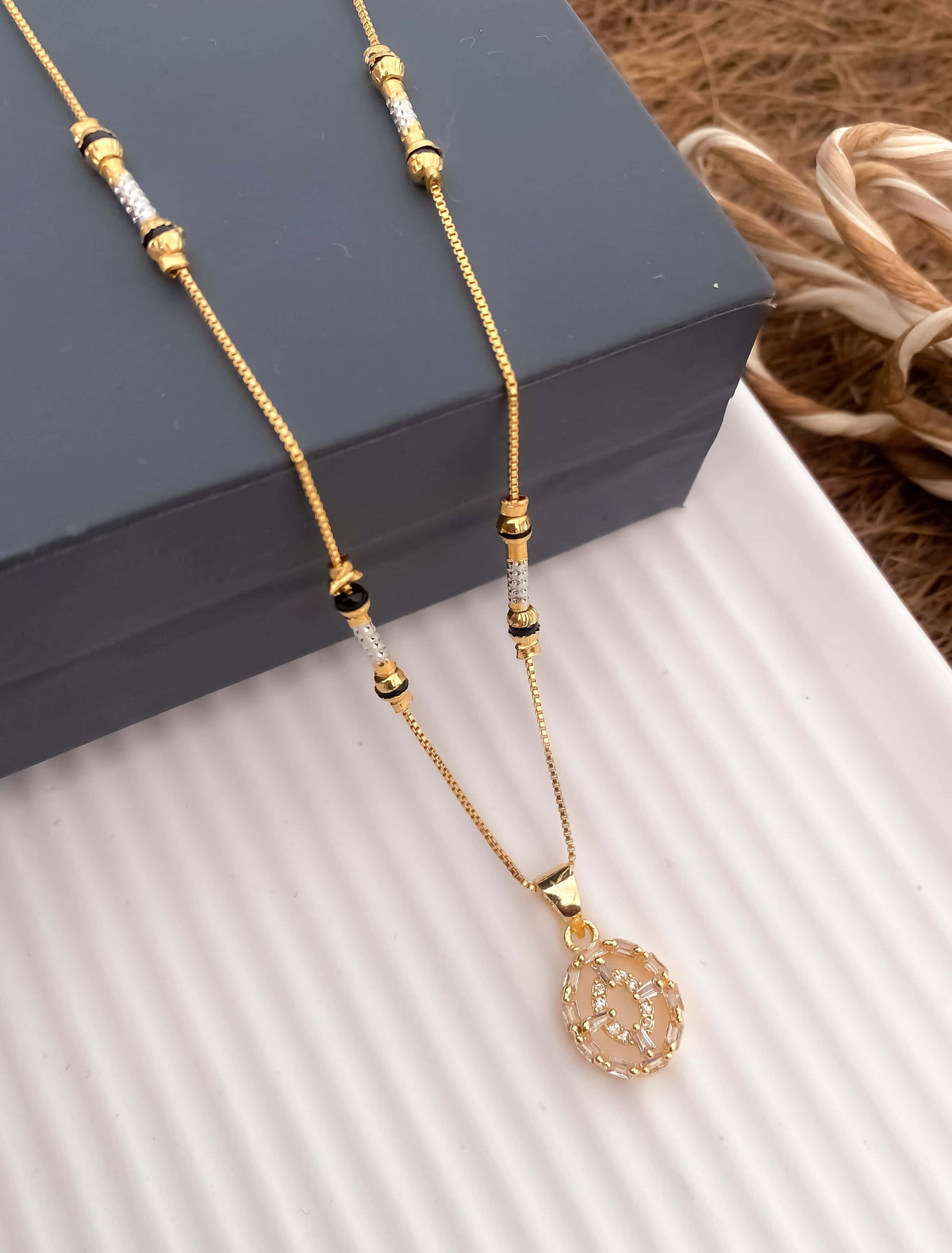 American Diamond Fancy High Gold Chain Pendant - Chain Pendal - Belleza Jewels
