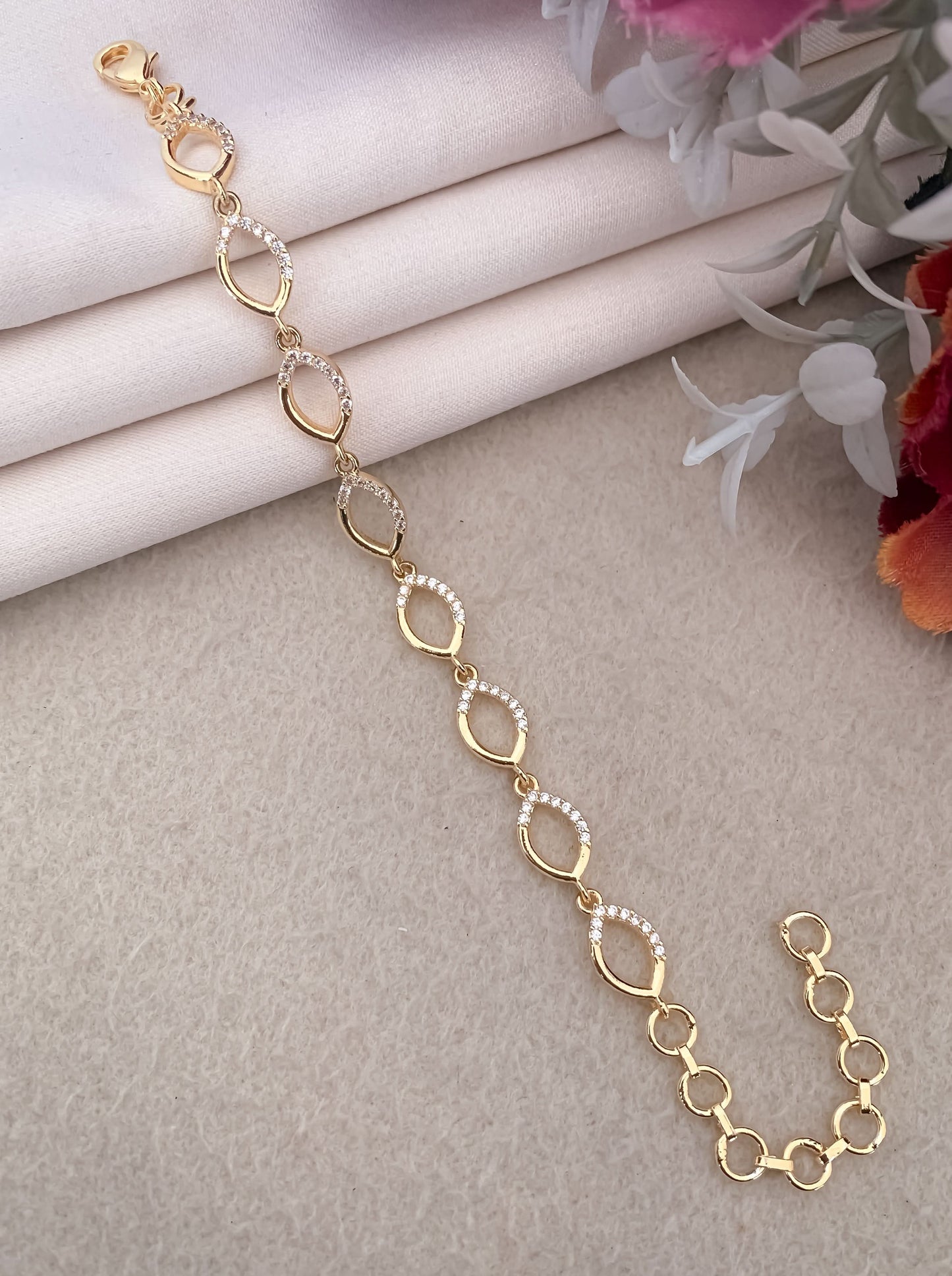 American Diamond Rose Gold Silver And Gold Plated Ovel shape Bracelet - Bracelet - Belleza Jewels