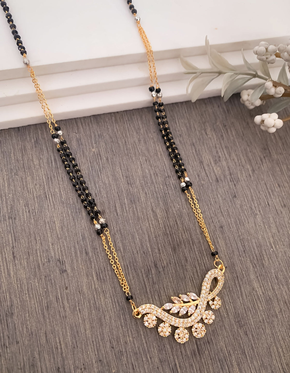 BUY 1 GET 1 FREE - American Diamond Golden Fancy delicate Mangalsutra - Mangalsutra - Belleza Jewels