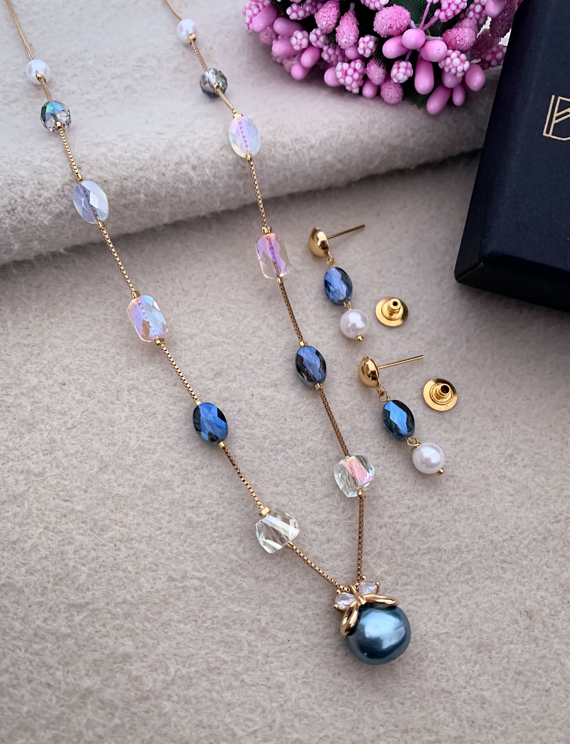 Blue Shine Multi Colour Fancy High Gold Western Mala Set - Belleza Jewels