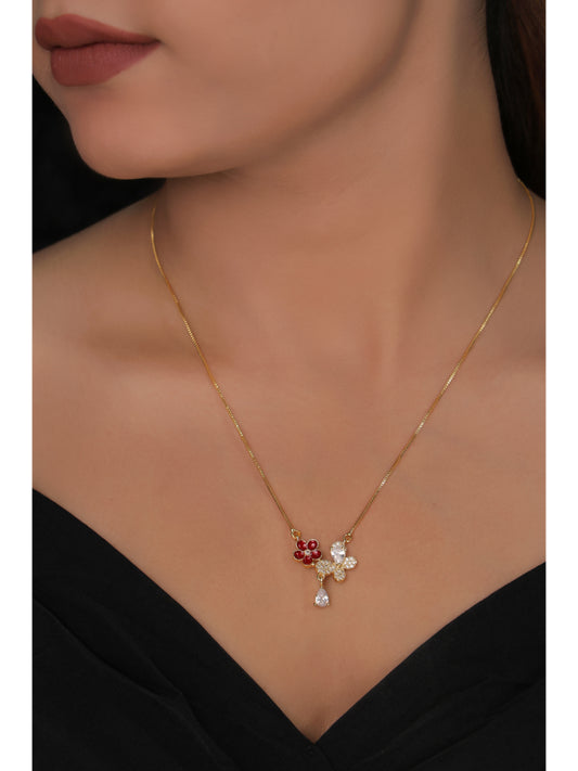 American Diamond Butterfly Fancy High Gold Chain Pendant