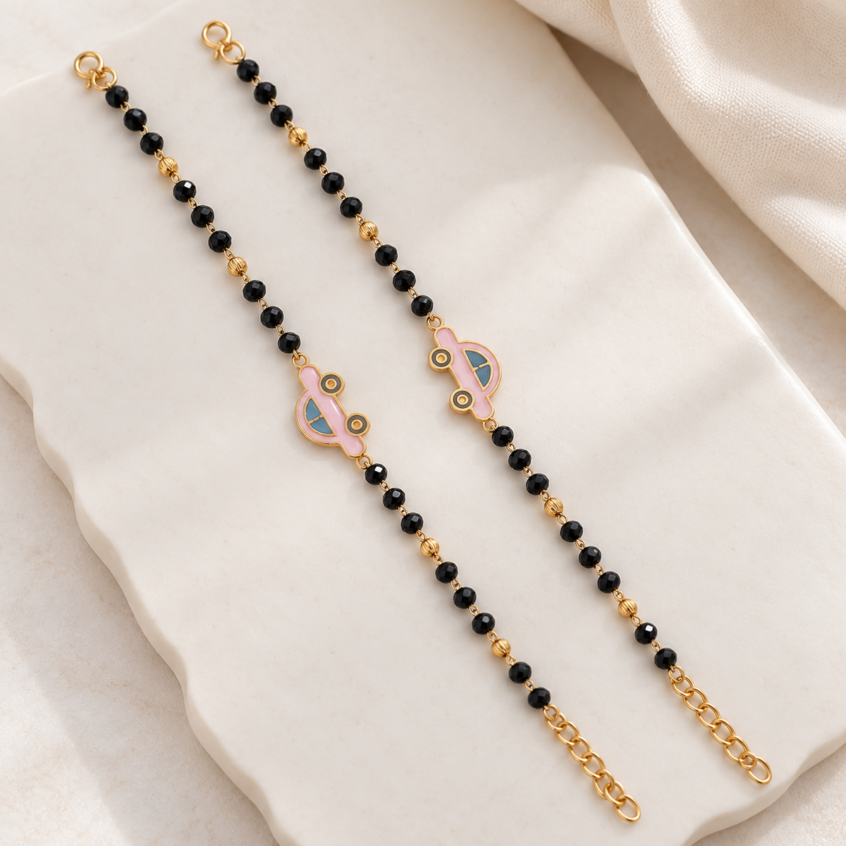 Fancy Crystal Beads with Pink & Blue Car Charm Najariya Bracelet