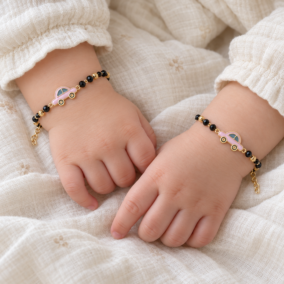 Fancy Crystal Beads with Pink & Blue Car Charm Najariya Bracelet