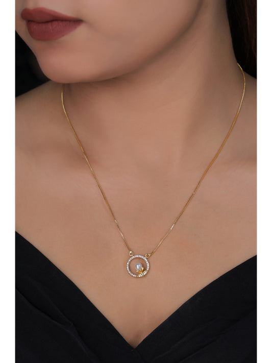American Diamond Gold Plated Fancy Round Shape Delicate Chain Pendent