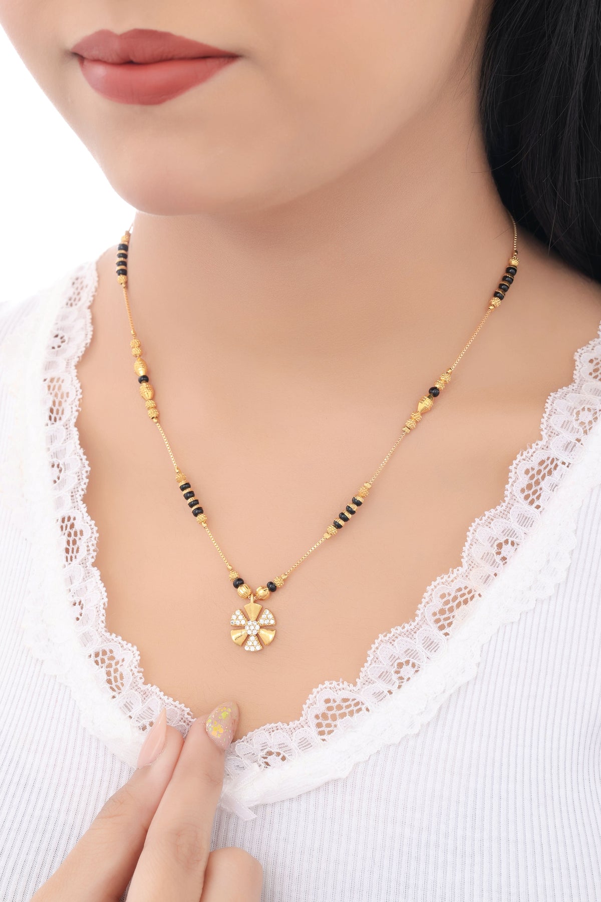 Buy 1 Get 1 Free - Floral Crystal Minimal Mangalsutra Necklace - Mangalsutra - Belleza Jewels