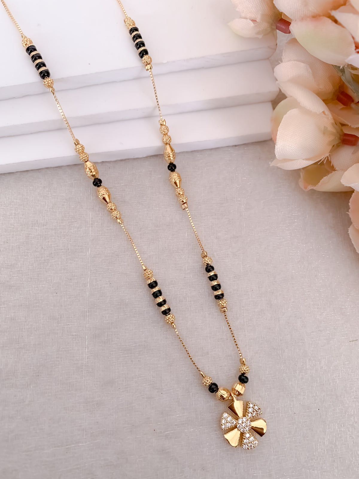 Buy 1 Get 1 Free - Floral Crystal Minimal Mangalsutra Necklace - Mangalsutra - Belleza Jewels