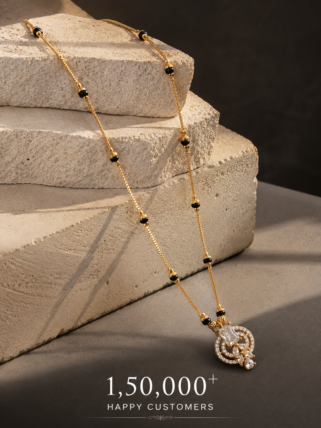 Buy 1 Get 1 Free - Emerald Drop Halo Pendant Gold Chain Mangalsutra