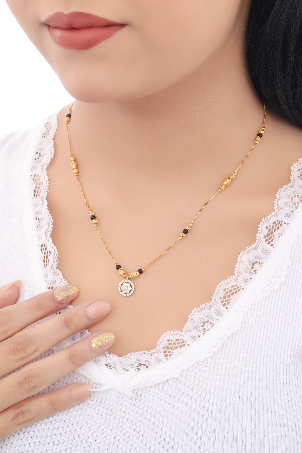 Buy 1 Get 1 Free - Classic Solitaire Circle Pendant Black Bead Mangalsutra - Mangalsutra - Belleza Jewels