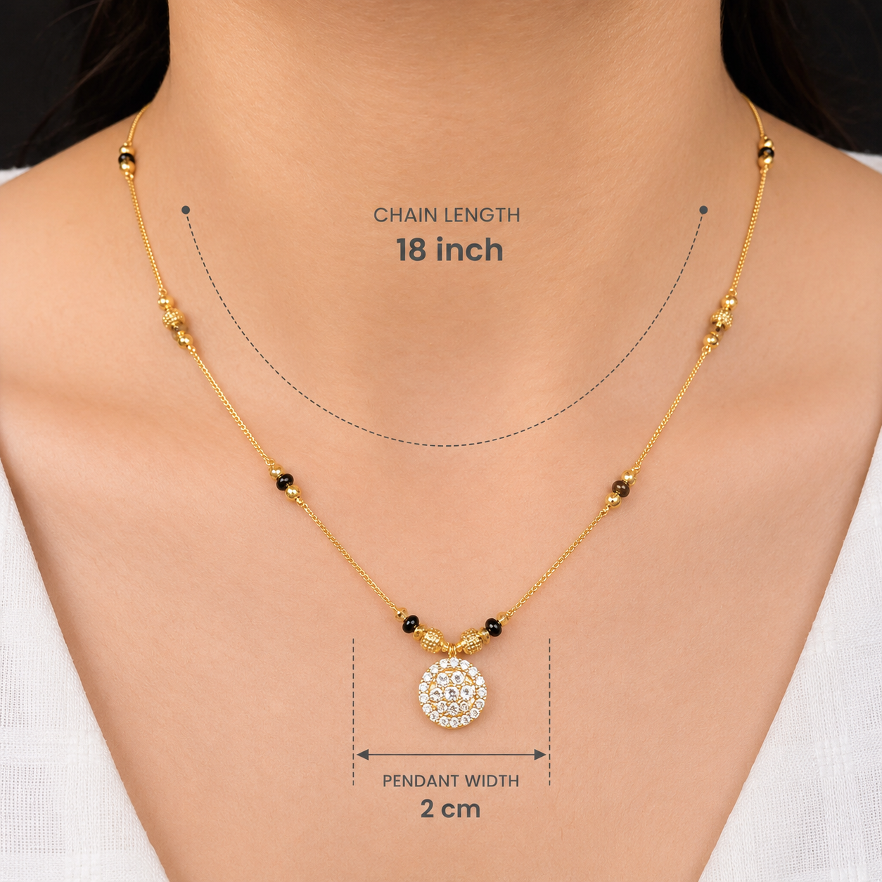 Buy 1 Get 1 Free - Classic Solitaire Circle Pendant Black Bead Mangalsutra