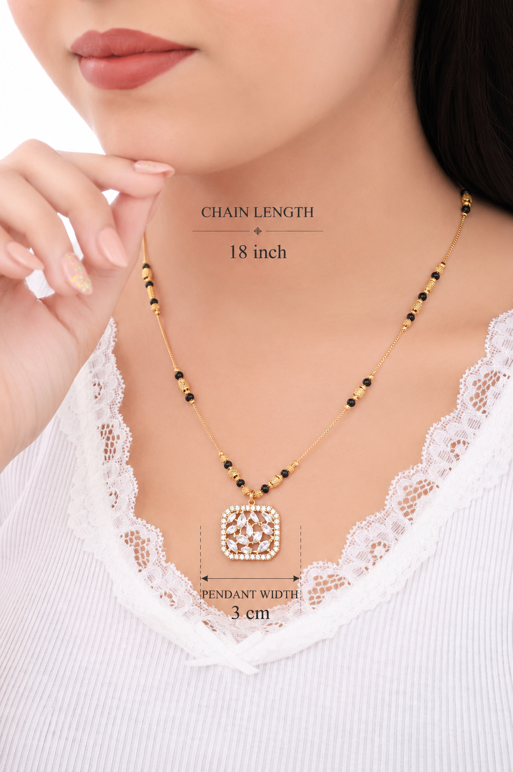 Square Motif Crystal Mangalsutra Necklace