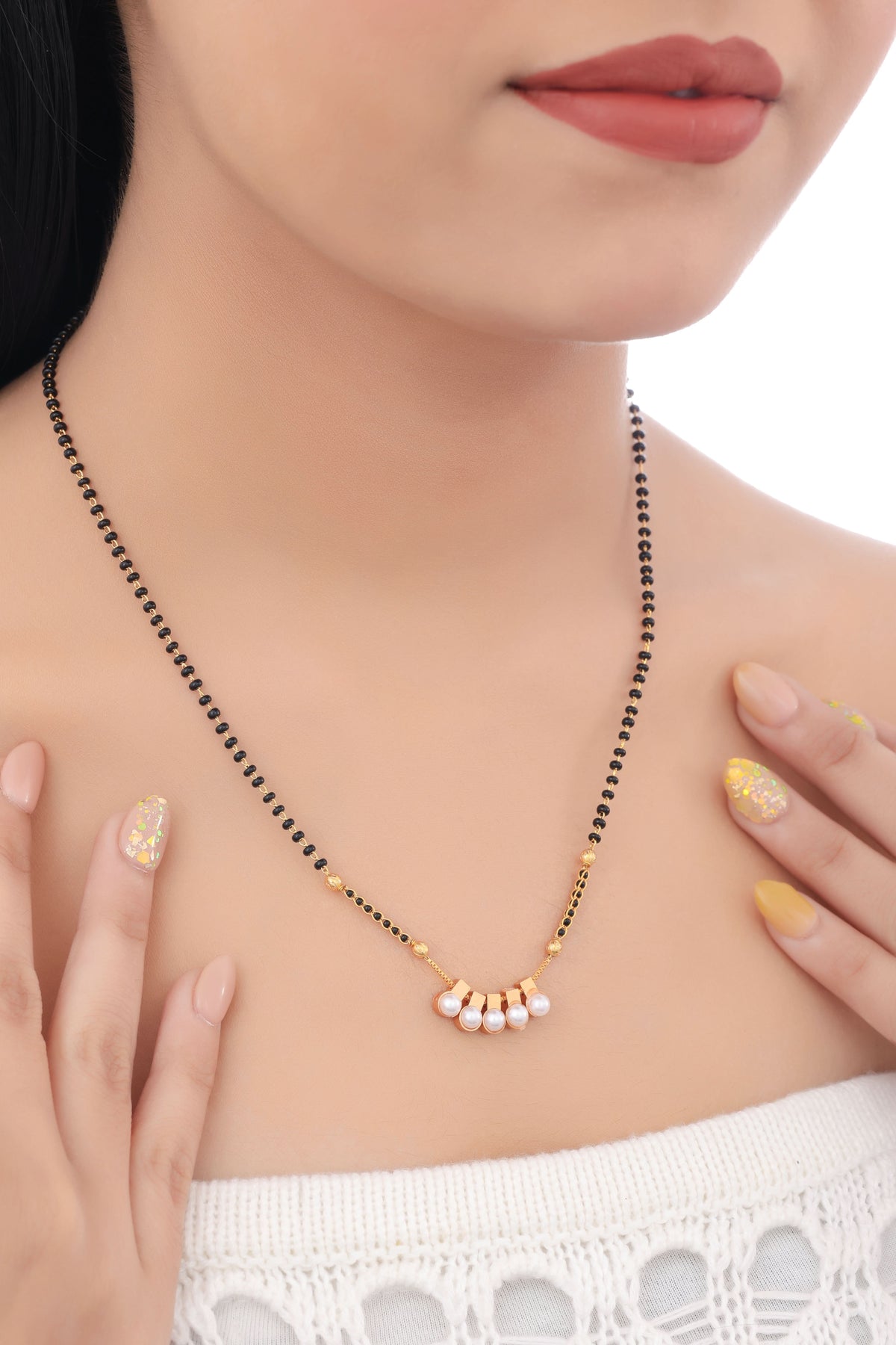Buy 1 Get 1 Free- Minimal Pearl Bar Mangalsutra Necklace - Mangalsutra - Belleza Jewels