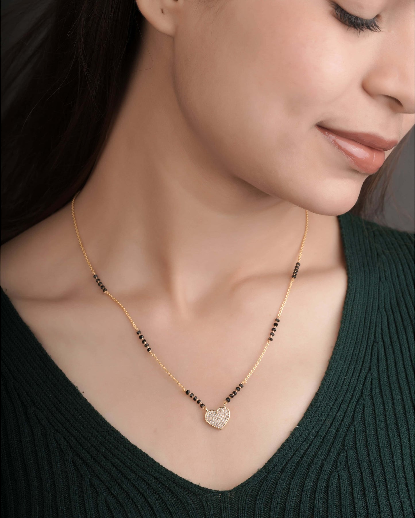 BUY 1 GET 1 FREE - American Diamond Gold Plated Delicate Heart Shape Fancy Mangalsutra - Mangalsutra - Belleza Jewels