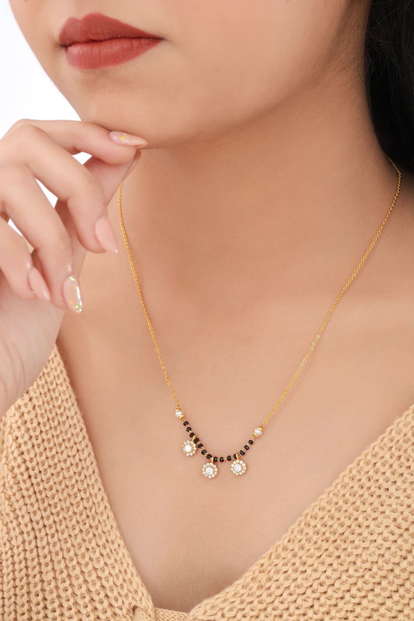 Buy 1 Get 1 Free - American Diamond  Gold Plated  Delicate Fancy Mangalsutra