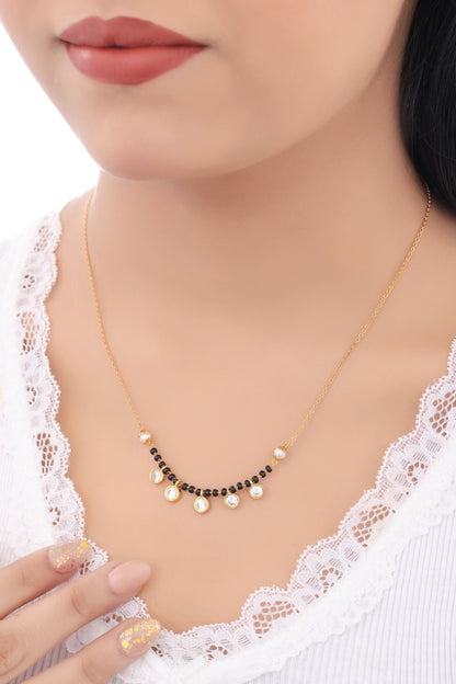 Buy 1 Get 1 Free - American Diamond  Gold Plated  Delicate Fancy Chain Mangalsutra