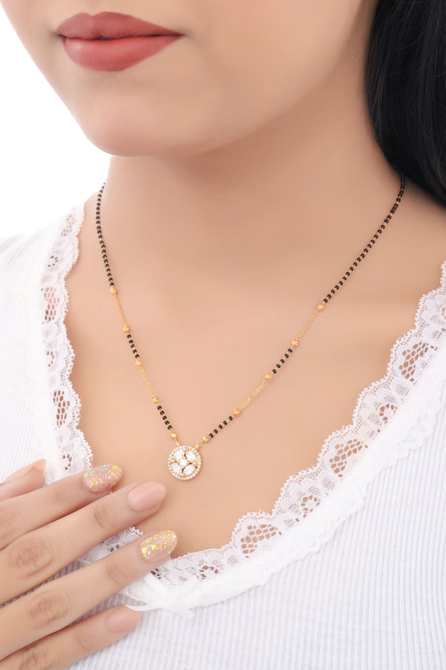 Buy 1 Get 1 Free - American Diamond Gold Plated Round Shape Delicate Mangalsutra