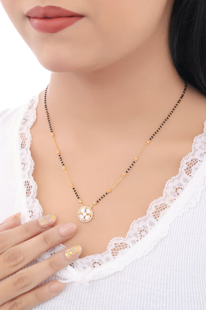 Buy 1 Get 1 Free - American Diamond Gold Plated Round Shape Delicate Mangalsutra