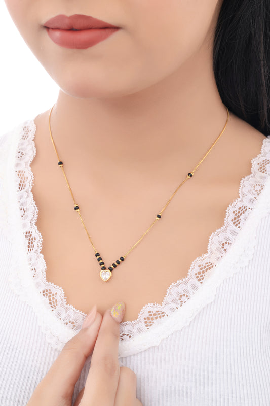 BUY 1 GET 1 FREE - American Diamond Heart Shape Gold Plated  Delicate  Chain  Mangalsutra