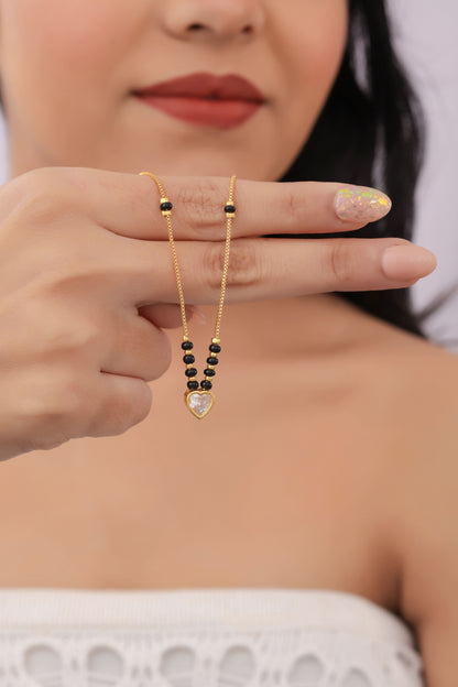 Buy 1 Get 1 Free - American Diamond Heart Shape Gold Plated  Delicate  Chain  Mangalsutra