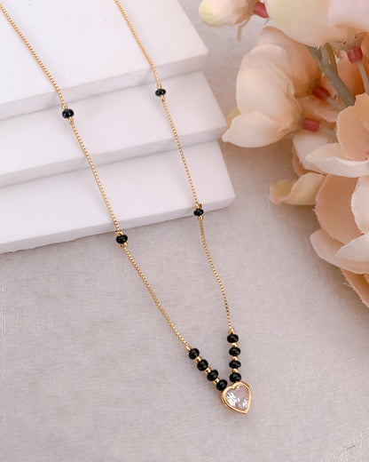 Buy 1 Get 1 Free - American Diamond Heart Shape Gold Plated  Delicate  Chain  Mangalsutra